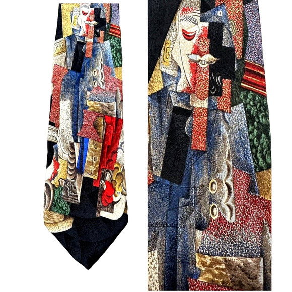 Rare• Picasso Collection Tie Handmade SILK "man with pipe" 60L Collectable - Picture 1 of 8
